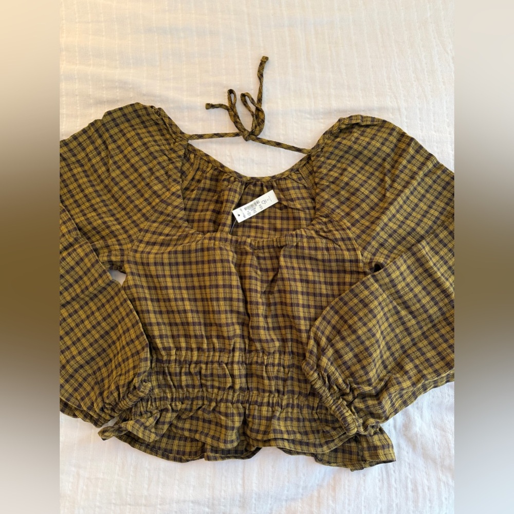 New Madewell Plaid Cropped Long Sleeve